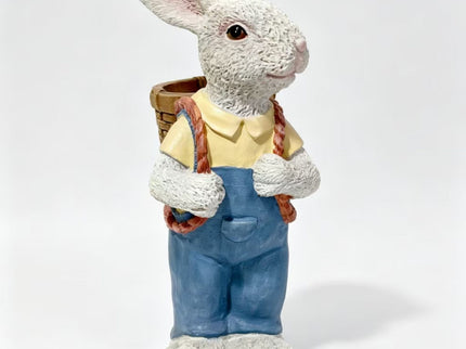 Simulated Couple Rabbit Statue Flower Pot Ornament, Resin Garden Sculpture Decor - Blue / White
