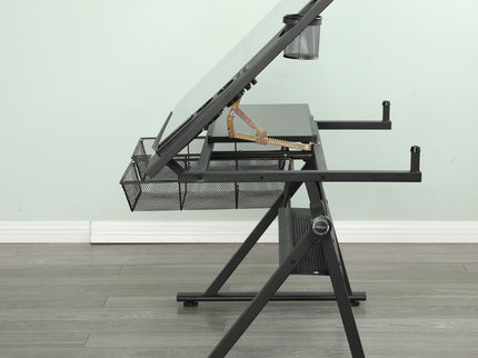 Adjustable Tempered Glass Drafting Printing Table With Chair