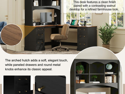 Space Saving L-Shaped Computer Desk With Keyboard Tray & Charging Stations