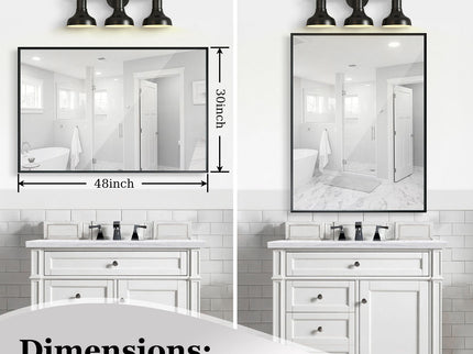 Rectangular Bathroom Mirror Square Angle Metal Frame Wall Mounted Hanging Plates Wall Mount Mirror For Bathroom (Horizontal & Vertical)