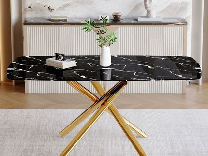 Luxurious Marble Patterned Dining Table With Metal Fork Legs