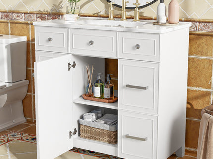 Bathroom Vanity With Ceramic Sink, Soft Close Doors, Adjustable Shelves