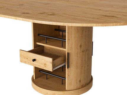 Extendable Oval Dining Table With 2 Tier Storage - Oak