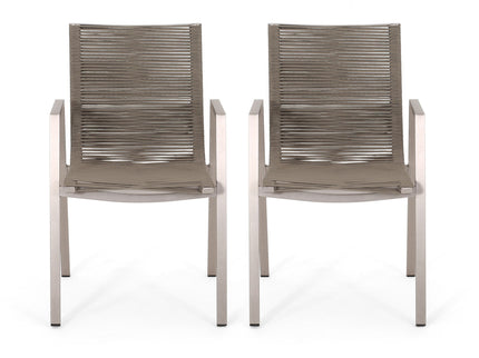 Outdoor Modern Aluminum Dining Chair Set With Rope Sea (Set of 2)