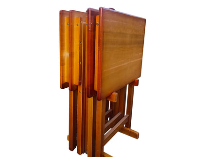 Folding Trays With Storage Rack Snack Table (Set of 4) - Honey