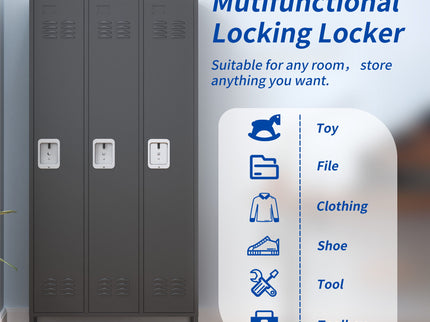 Storage Locker Cabinet With Locks For Employees, Home Gym Office School Garage - Black