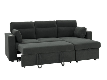 Convertible L - Shaped Sectional Sofa Bed With Storage Chaise, Cup Holders