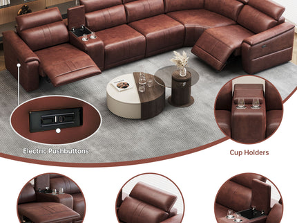 6 Piece Modular Sectional Sofa With 2 Cup Holders, Adjustable Recliners - Dark Brown