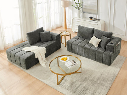L - Shaped Sectional Sofa With Cup Holders & Side Pockets