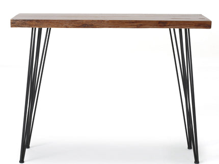 Modern Industrial Breakfast Bar Table, Metal Hairpin Legs & Wood Veneer Top - Natural