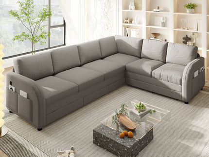 L-Shaped Couch With Pull-Out Bed, Convertible Sleeper Sofa With Side Pocket & USB Port