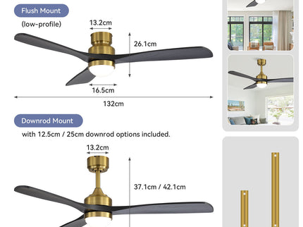 52" Ceiling Fan With Dimmable LED Light, 6 Speed DC Motor, 3 Blades