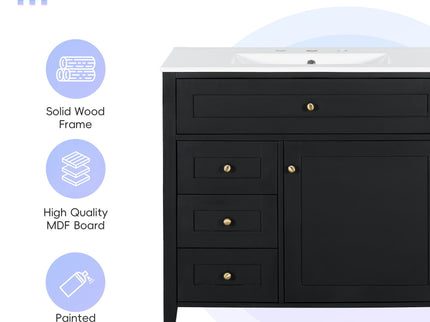 Bathroom Vanity With Sink, 3 Drawers & Cabinet With Adjustable Shelves