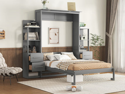 Murphy Wall Bed With LED Lights, Shelves And Drawers