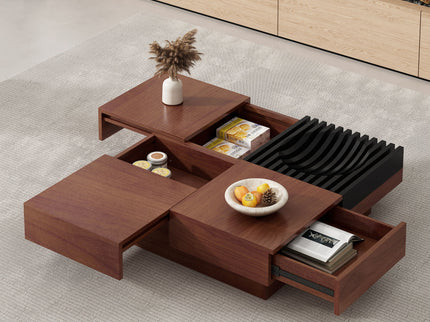 Italian Retro Inspired Acacia Wood Storage Coffee Table - Brown / Black