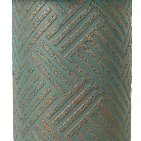 Round Outdoor End Table With Tree Stump Design For Patio - Golden / Green / Peacock