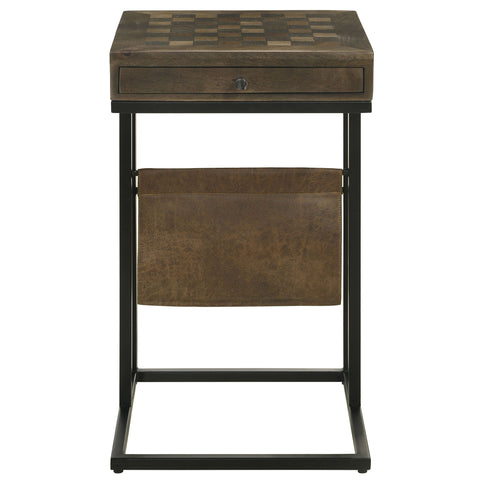 Checkmate - 1 Drawer Side Table With Carved Chess Board - Brown