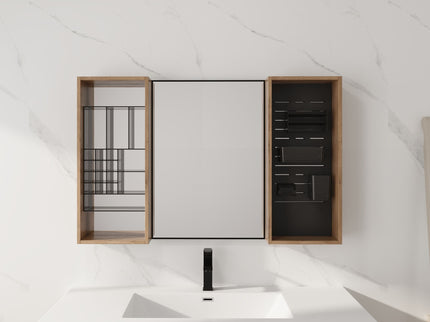 43.5" Mirror Cabinet With Storage, Wall Mounted Medicine Cabinet Frame With Shelves - Imitative Oak