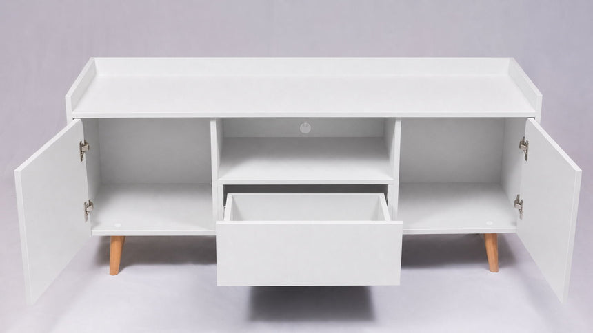 TV Stand For TVs Up To 60" With Open Storage Shelf, 2 Doors, 1 Drawer And Cable Management