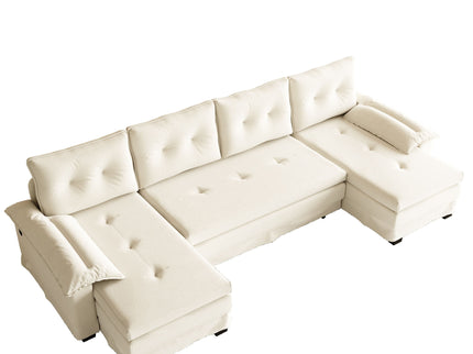U-Shaped Sleeper Sofa With Pull Out Bed, Removable Armrests & USB Ports For Living Room