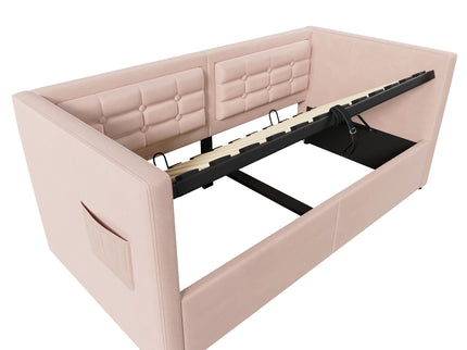 Upholstered Hydraulic Storage Daybed With USB & Type C Charging