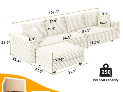 4 Seat Sofa With Soft Pillows And Movable Ottoman