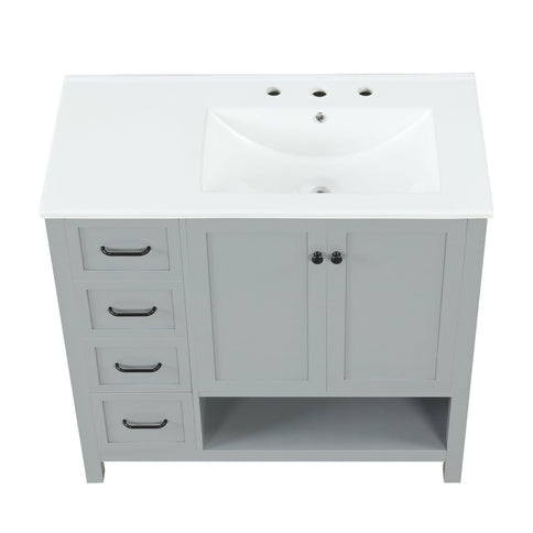 Bathroom Vanity With Sink Top, Bathroom Vanity Cabinet With 2 Doors And 2 Drawers, Open Shelf