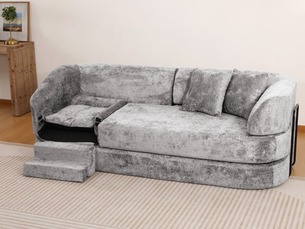 3 Seater Sofa With Built In Pet Bed Nook, Curved Design And 2 Throw Pillows