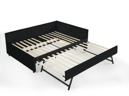 Full Size Upholstered Daybed With Trundle, Tufted Backrest And Armrests - Black