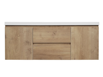 Double Sink Bathroom Vanity, Cabinet & Soft Close Doors, Divided Drawers, Wall Mounted Storage - Wood