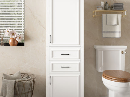 Freestanding Bathroom Vanity Tall With Damping Hinge Doors, Adjustable Shelves - White