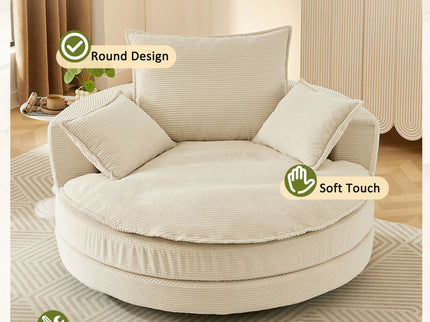360° Swivel Accent Barrel Chair With Dual Layer Cushion And 3 Removable Pillows