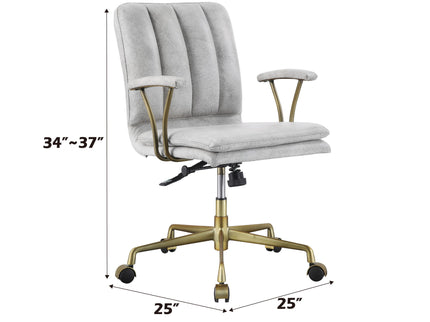Damir - Vintage Top Grain Leather Office Chair - Antique White / Vintage