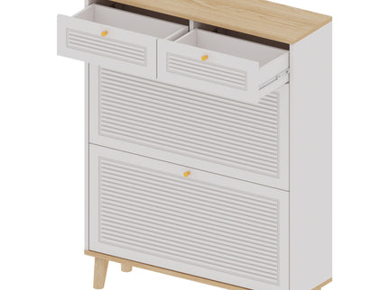 Modern Freestanding Shoe Cabinet With Flip Up Doors And Drawers, Compact Design For Entryway - White Natural