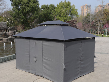13 0 Ft Outdoor Patio Gazebo Canopy Tent With Ventilated Double Roof And Side Wall (Detachable Curtain Included On All Sides) Suitable For Lawn Garden Backyard And Deck - Gray
