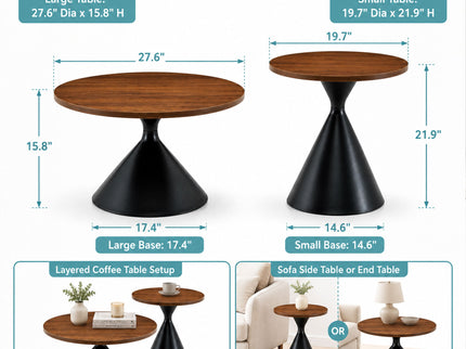 2 Piece Coffee Round Table Set