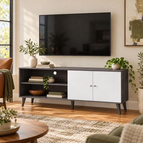 Amidon - TV Stand, With 2 Storage Shelves And 1 Cabinet