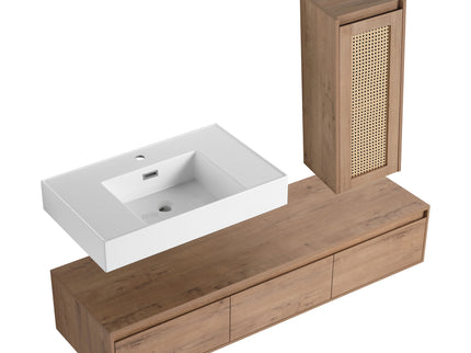 Modern Imitative Wall Mounted Bathroom Vanity With Resin Sink And Side Cabinet