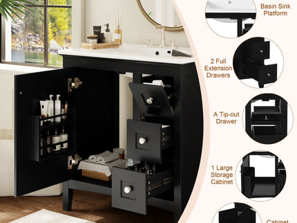 Modern Bathroom Vanity With Sink, 3 Drawer Storage Cabinet