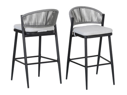 Outdoor Bar Height Metal Frame Counter Stools With Scallop Shaped Backrest & Water Resistant Cushions