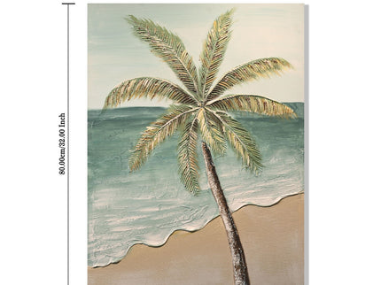 Palm Tree Wall Art, Beach Canvas Painting With Accents, Hand Painted Textured Tropical Decor (Set of 2) - Aqua Blue