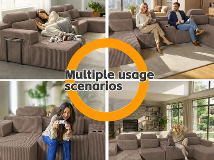 U-Shaped Sectional Sofa With Chaise Lounge And Cup Holders