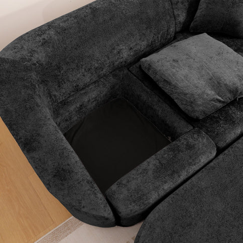 3 Seater Sofa With Built In Pet Bed Nook, Curved Design And 2 Throw Pillows