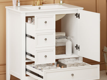 Modern Bathroom Vanity With Sink, 1 Cabinet & 3 Drawers