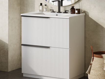 Fluted Bathroom Vanity With Ceramic Sink, Freestanding Cabinet