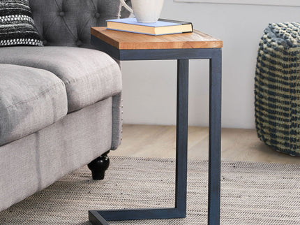 C Shaped End Table With Iron Base And Fir Wood To