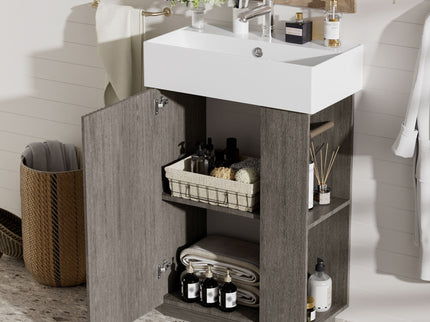 Bathroom Vanity With Sink, Freestanding Wood Grain Cabinet With Storage
