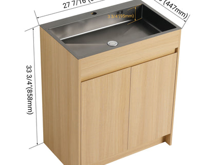 28" Freestanding Bathroom Vanity With Sink, Soft Close Doors - Oak