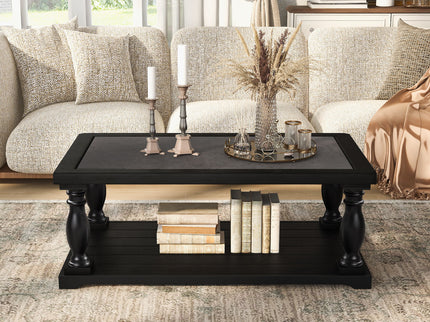 Farmhouse Rectangular Coffee Table With 2 Tiers