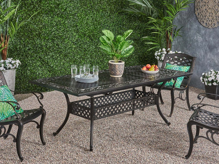 Outdoor Extendable Aluminum Dining Table With Pattern Table Top And Curved Legs - Copper